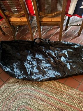 CHRISTMAS TREE BAG, holiday BLACK plastic, packable, zips with carry handle.